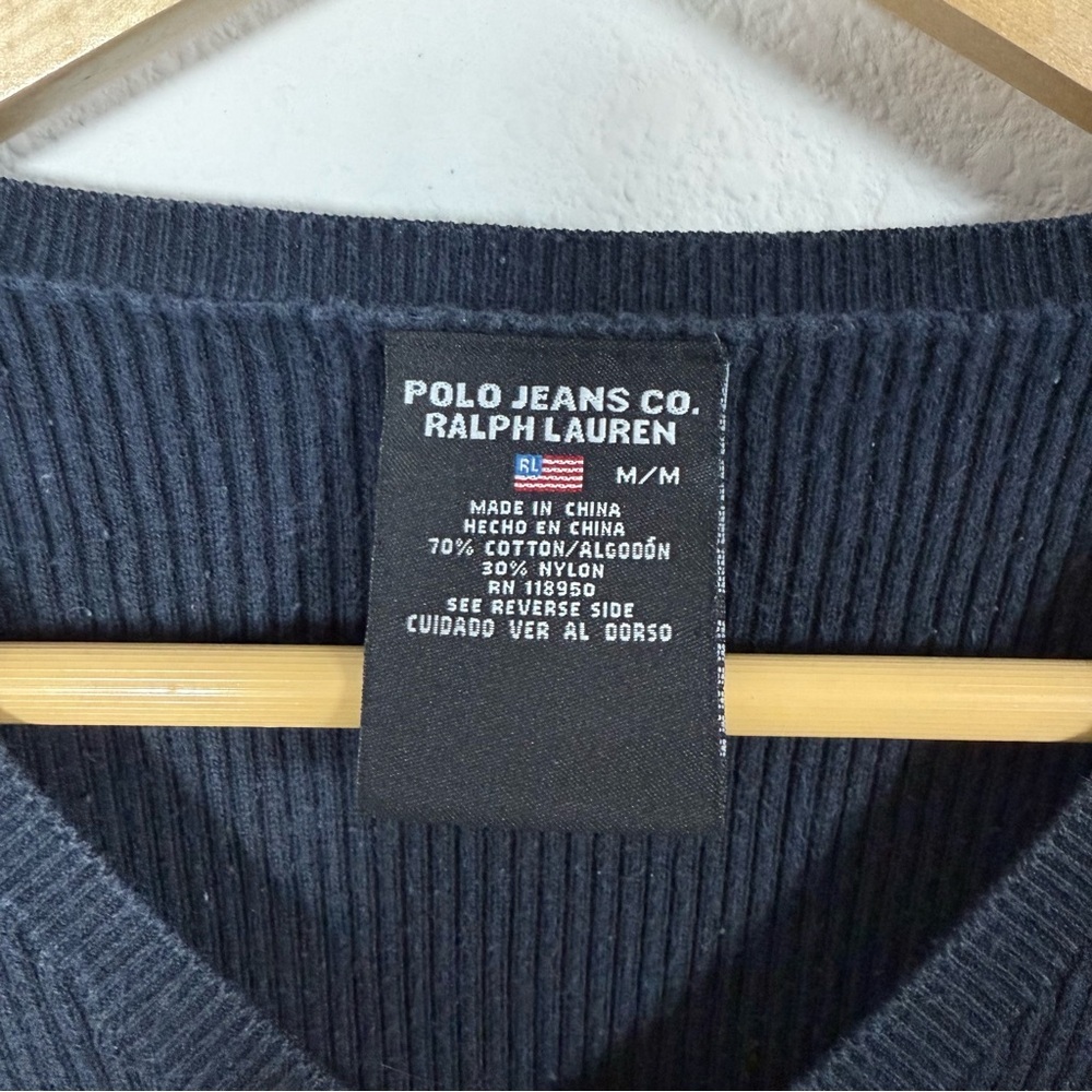 Vintage Polo Jeans Ralph Lauren V-Neck Ribbed Sweater Navy Blue M - Picture 6 of 8